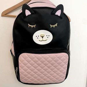 Betsey Johnson pink and black cat backpack